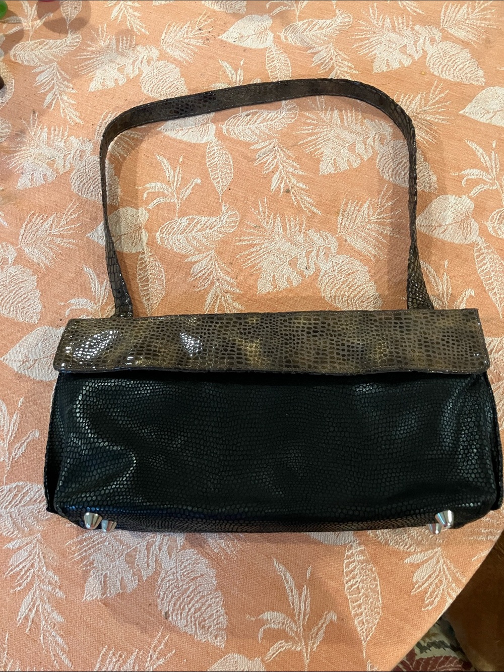 Vintage Liz ganz Two-Tone Textured Shoulder Bag in Black and Brown